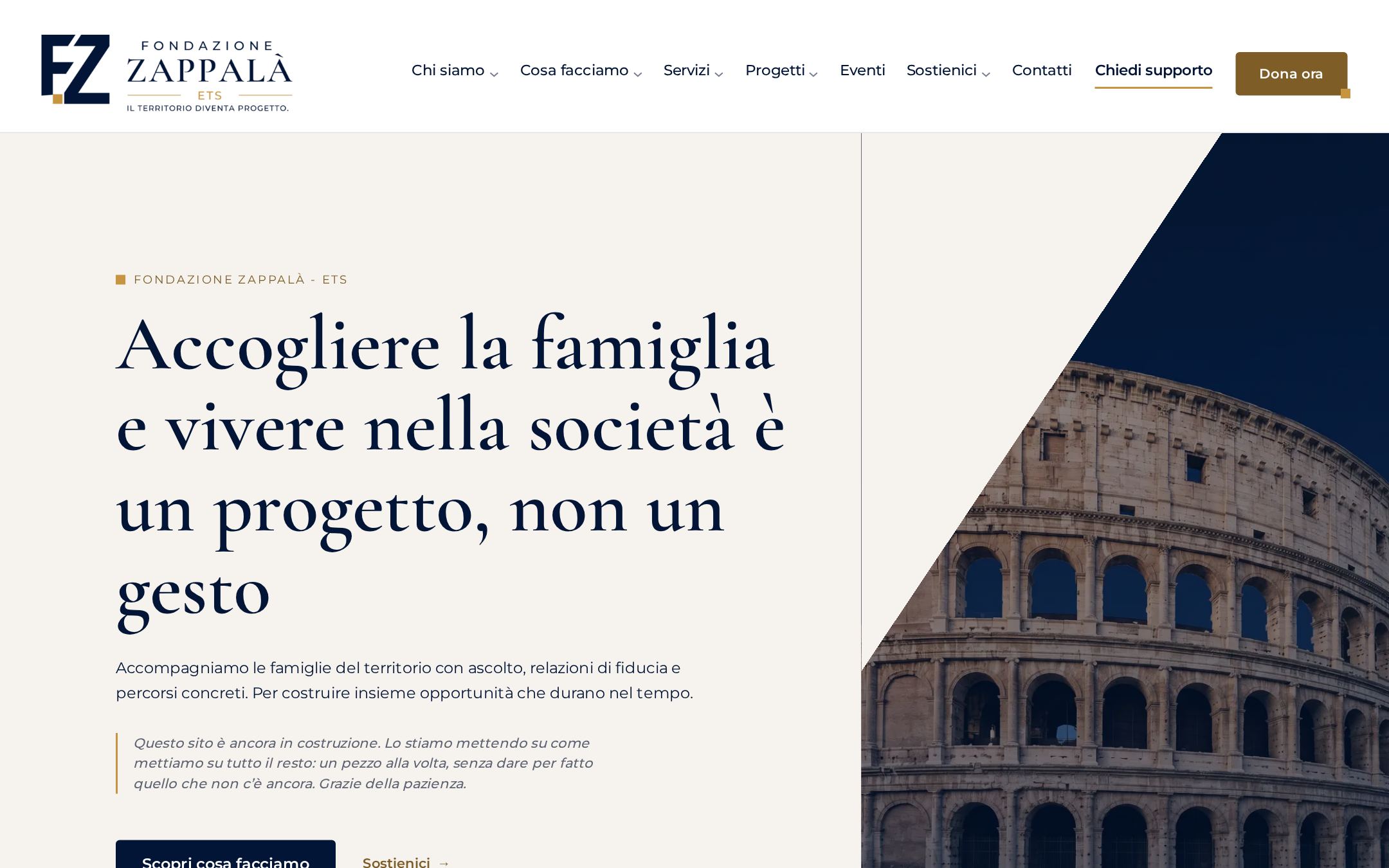 Schermata del sito Fondazione Zappalà