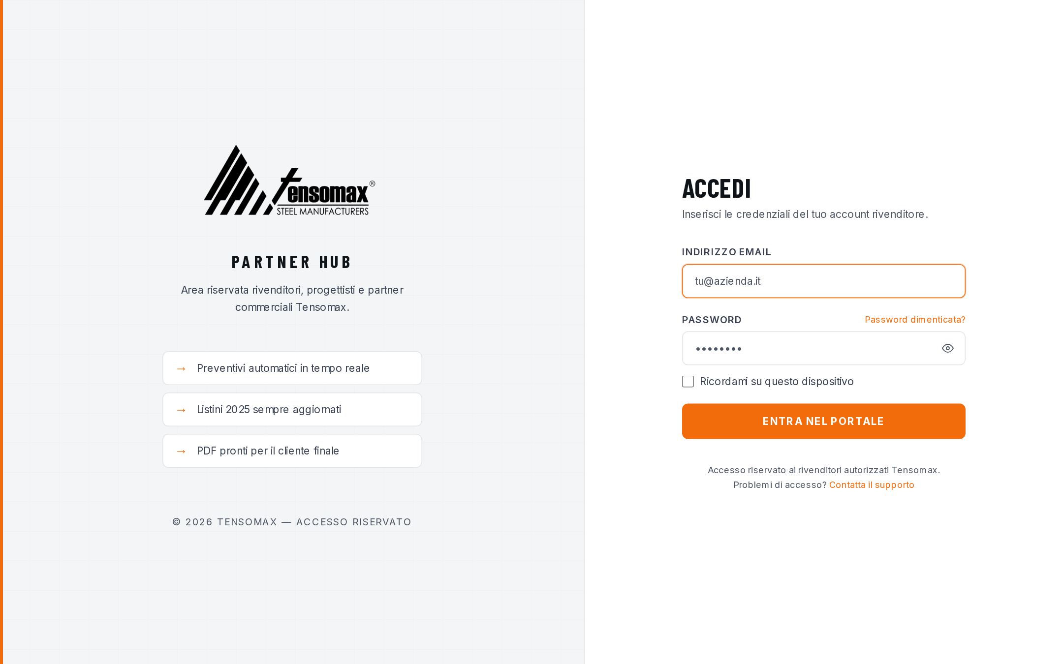 Schermata del sito Tensomax Partner Hub